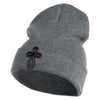 Embroidered Celtic Cross Iron on Patched 12 Inch Long Knitted Beanie - Birch OSFM