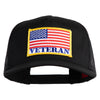 USA Flag Veteran Gold Edge Patched Solid Cotton Twill 5 panel Mesh Back Cap - Black OSFM