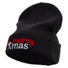 Merry Chirstmas Sets Typography Embroidered Big Size Superior Cotton Long Knitting Beanie - Black XL-3XL