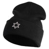Small Silver Star of David Iron on Patched 12 Inch Long Knitted Beanie - Black OSFM