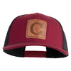 Large C Outline Faux Leather Patched Mesh Trucker Cap - Burgundy Black OSFM