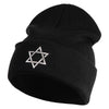 Large Silver Star of David Iron on Patched 12 Inch Long Knitted Beanie - Black OSFM