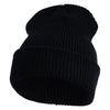Classic Ribbed Knit Long Beanie - Black OSFM