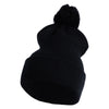 Knitted Pom Pom Cuffed Long Beanie - Black OSFM