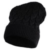 Cable Knit Cuffed Long Beanie - Black OSFM