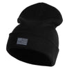 Small Patriotic Grey American Flag Iron on Embroidered Patched 12 Inch Long Knitted Beanie - Black OSFM