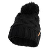 Zig Zag Cable Knit Cuffed Long Beanie with Pom Pom - Black OSFM
