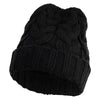 Chunky Cable Knit Cuff Long Beanie - Black OSFM
