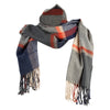 Women's Fringe Detailed Plaid Scarf - Blue OSFM