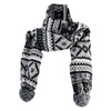 Diamond Design Pom Pom on Each End Scarf - Black OSFM