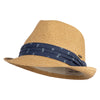 Paper Braid Nautical Band Fedora Hat - Toast Navy Fish M