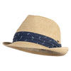 Paper Braid Nautical Band Fedora Hat - Ivory Navy Anchor M