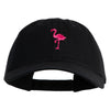 Small Flamingo Bird Embroidered Iron On Patched 6 Panel Washed Low Profile Dad Hat - Black OSFM