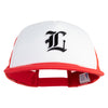 Old English Black L Patched Flat Bill Trucker Snapback Cap - White Red OSFM