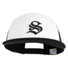 Old English Black S Patched Flat Bill Trucker Snapback Cap - White Black OSFM