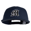 Old English Black M Patched Flat Bill Trucker Snapback Cap - Navy OSFM