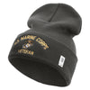 US Marine Corps Veteran Logo Embroidered 12 Inch Solid Knit Cuff Long Beanie Made in USA - Charcoal OSFM
