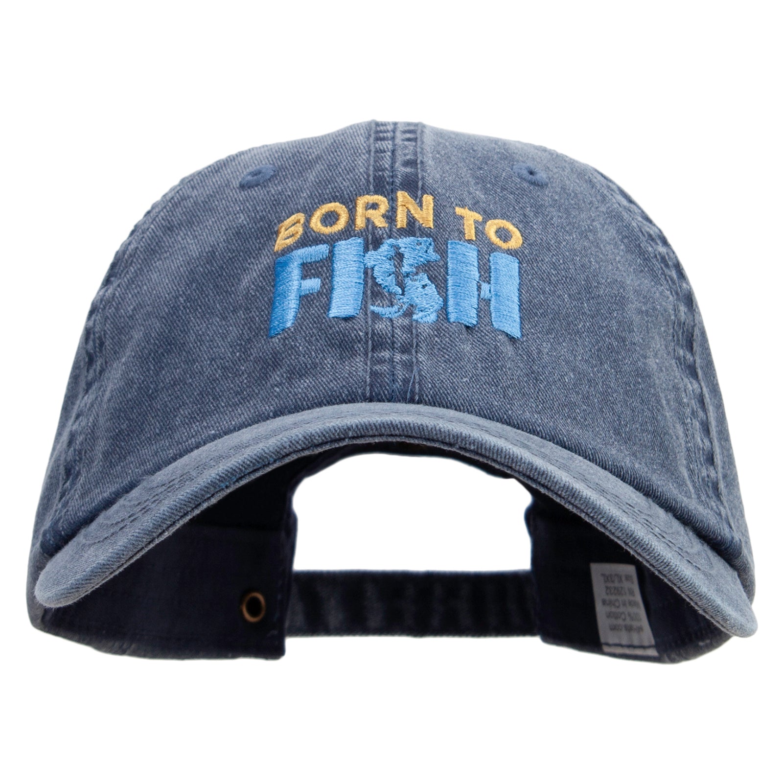 Born to Fish Embroidered Big Size Washed Pigment Dyed Cap, Navy / XL-3XL