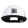 Old English Black B Patched Flat Bill Trucker Snapback Cap - White Black OSFM