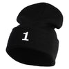 White No. 1 Iron On Glue Patched 12 Inch Long Knitted Beanie - Black OSFM