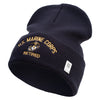 US Marine Corps Retired Logo Embroidered 12 Inch Solid Knit Cuff Long Beanie Made in USA - Navy OSFM