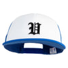 Old English Black V Patched Flat Bill Trucker Snapback Cap - White Royal OSFM