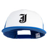 Old English Black J Patched Flat Bill Trucker Snapback Cap - White Royal OSFM