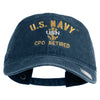 US Navy CPO Retired Military Embroidered Washed Solid Pigment Dyed Cotton Twill Brass Buckle Cap - Navy OSFM