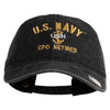 US Navy CPO Retired Military Embroidered Washed Solid Pigment Dyed Cotton Twill Brass Buckle Cap - Black OSFM