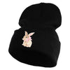 Bunny Easter Embroidered Iron On Patch 12 Inch Long Knitted Beanie - Black OSFM
