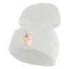 Bunny Easter Embroidered Iron On Patch 12 Inch Long Knitted Beanie - White OSFM