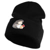 Cute Hedgehog with Ladybug Embroidered Iron On Patched 12 Inch Long Knitted Beanie - Black OSFM