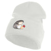 Cute Hedgehog with Ladybug Embroidered Iron On Patched 12 Inch Long Knitted Beanie - White OSFM