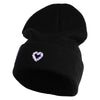 Purple Heart Floral Embroidered Iron On Patched 12 Inch Long Knitted Beanie - Black OSFM
