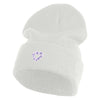 Purple Heart Floral Embroidered Iron On Patched 12 Inch Long Knitted Beanie - White OSFM