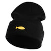 Plain Yellow Fish Sealife Embroidered Iron On Patched 12 Inch Long Knitted Beanie - Black OSFM