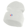 1-Inch Red, White and Blue Star Iron On Patched 12 Inch Long Knitted Beanie - White OSFM