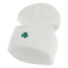 Shamrock St. Patrick's Day Embroidered Iron On Patched 12 Inch Long Knitted Beanie - White OSFM