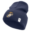 US Marine Corps Emblem Logo Embroidered 12 Inch Solid Knit Cuff Long Beanie Made in USA - Navy OSFM