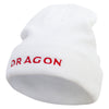Red Dragon Embroidered 12 Inch Long Knitted Beanie - White OSFM