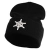 Snowflakes Large Christmas Embroidered Iron On Patched 12 Inch Long Knitted Beanie - Black OSFM