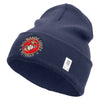 US Marines Corps Veteran Emblem Logo Embroidered 12 Inch Solid Knit Cuff Long Beanie Made in USA - Navy OSFM