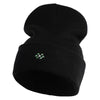 Rhinestud Hotfix Green Flower Iron On Glue Patch 12 Inch Long Knitted Beanie - Black OSFM