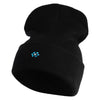 Rhinestud Hotfix Blue Flower Iron On Glue Patched 12 Inch Long Knitted Beanie - Black OSFM