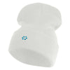 Rhinestud Hotfix Blue Flower Iron On Glue Patched 12 Inch Long Knitted Beanie - White OSFM
