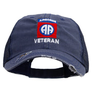 Licensed 82nd Airborne Veteran Embroidered Low Profile Special Cotton Mesh Cap - Navy OSFM