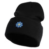 Small Blue Chiffon Daisy Floral Iron On Patched 12 Inch Long Knitted Beanie - Black OSFM