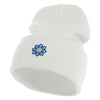 Small Blue Chiffon Daisy Floral Iron On Patched 12 Inch Long Knitted Beanie - White OSFM