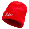 Believe Long Beanie Embroidered Big Size Reversible Micro Fleece Cap - Red XL-3XL