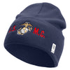 USMC Logo Embroidered 12 Inch Solid Knit Cuff Long Beanie Made in USA - Navy OSFM